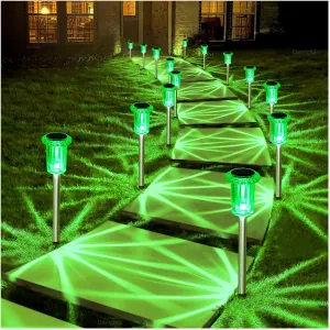 DenicMic Solar Lights Outdoor Pathway Lights LED Waterproof Acrylic Lamp Head Stainless Steel Stake for Yard Garden Landscape Path Walkway Driveway Patio Lawn (Green 10Pack)