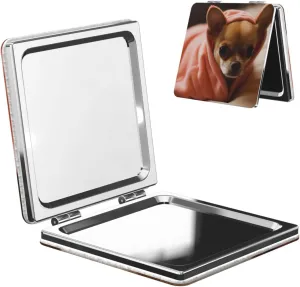 Depressed Chihuahua Printed Square Pocket Makeup Mirror with 1X/2X Magnification, Portable Mini Travel Makeup Mirror for Travel Daily Work Beauty