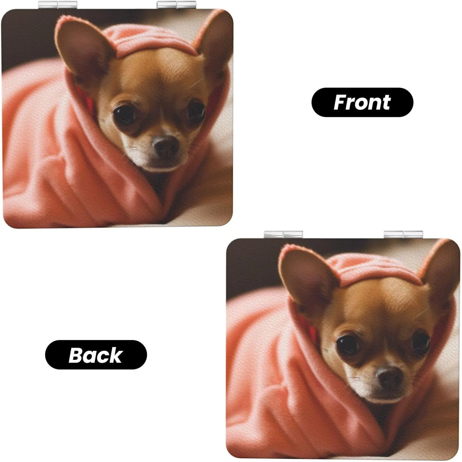 Depressed Chihuahua Printed Square Pocket Makeup Mirror with 1X/2X Magnification, Portable Mini Travel Makeup Mirror for Travel Daily Work Beauty