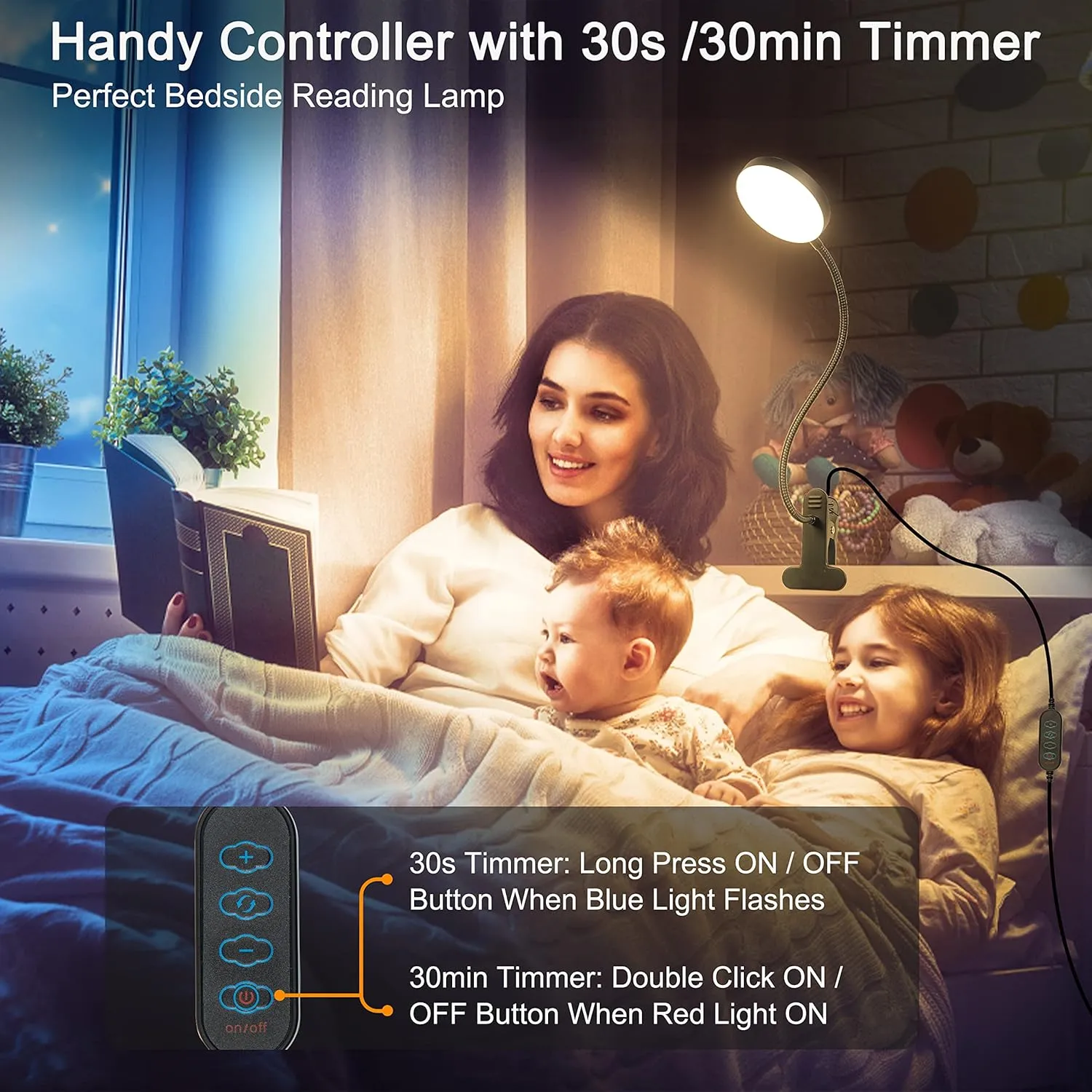 Desk Lamp, 8W 66 LED Reading Light for Bed, Eye Caring Metal Clip Lamp, 5 Color 10 Brightness Levels, Memory Function, Flexible Gooseneck, USB Powered, Includes 5V/2A UL Adapter