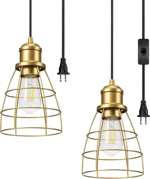 DEWENWILS Plug in Pendant Light, Industrial Pendant Light Fixture, Farmhouse Pendant Lighting for Bedroom Kitchen Island Dining Room, 2 Pack, UL Listed