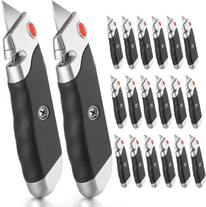 DIYSELF Premium Utility Knife, Retractable Box Cutter, Heavy Duty Razor Knife Set with Rubber Grip for Cutting Boxes, Cardboard, and Packaging (2-Pack)