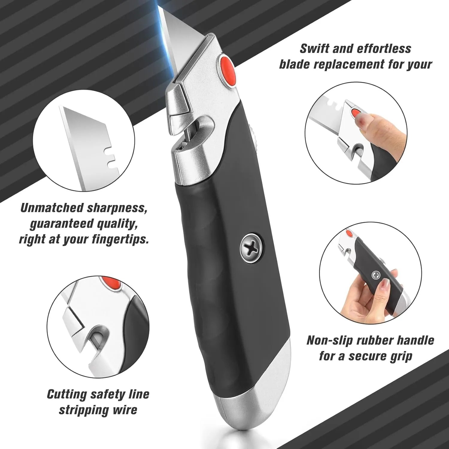 DIYSELF Premium Utility Knife, Retractable Box Cutter, Heavy Duty Razor Knife Set with Rubber Grip for Cutting Boxes, Cardboard, and Packaging (2-Pack)