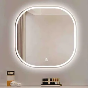 Dressing Table Mirror Bedroom Makeup Mirror with Light Square Rounded Corner Dressing Mirror Wall-Mounted Mirror(50 * 50cm (19.6 * 19.6in))