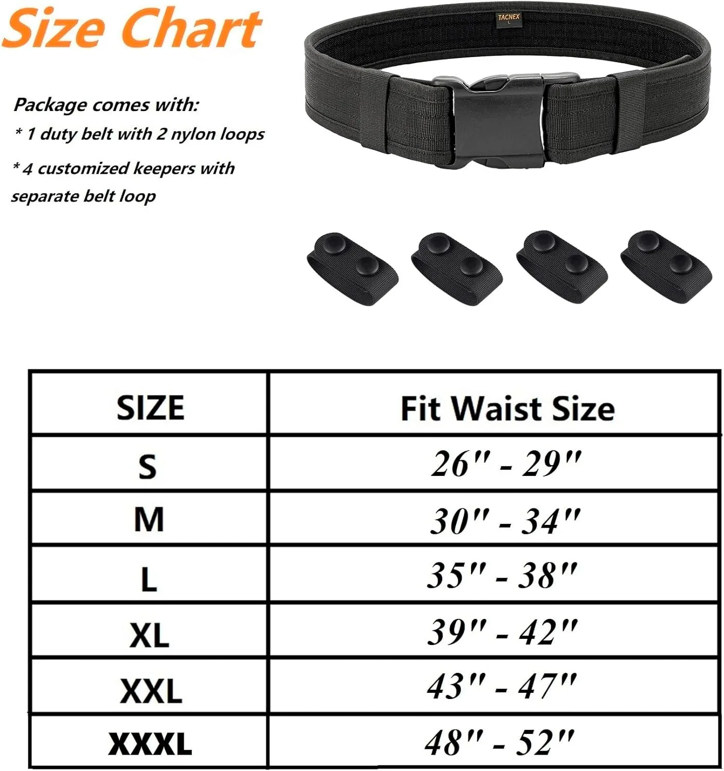 Duty Belt 2" Nylon Utility Work Belt w/ 4 Keepers for Police Law Enforcement Corrections Security