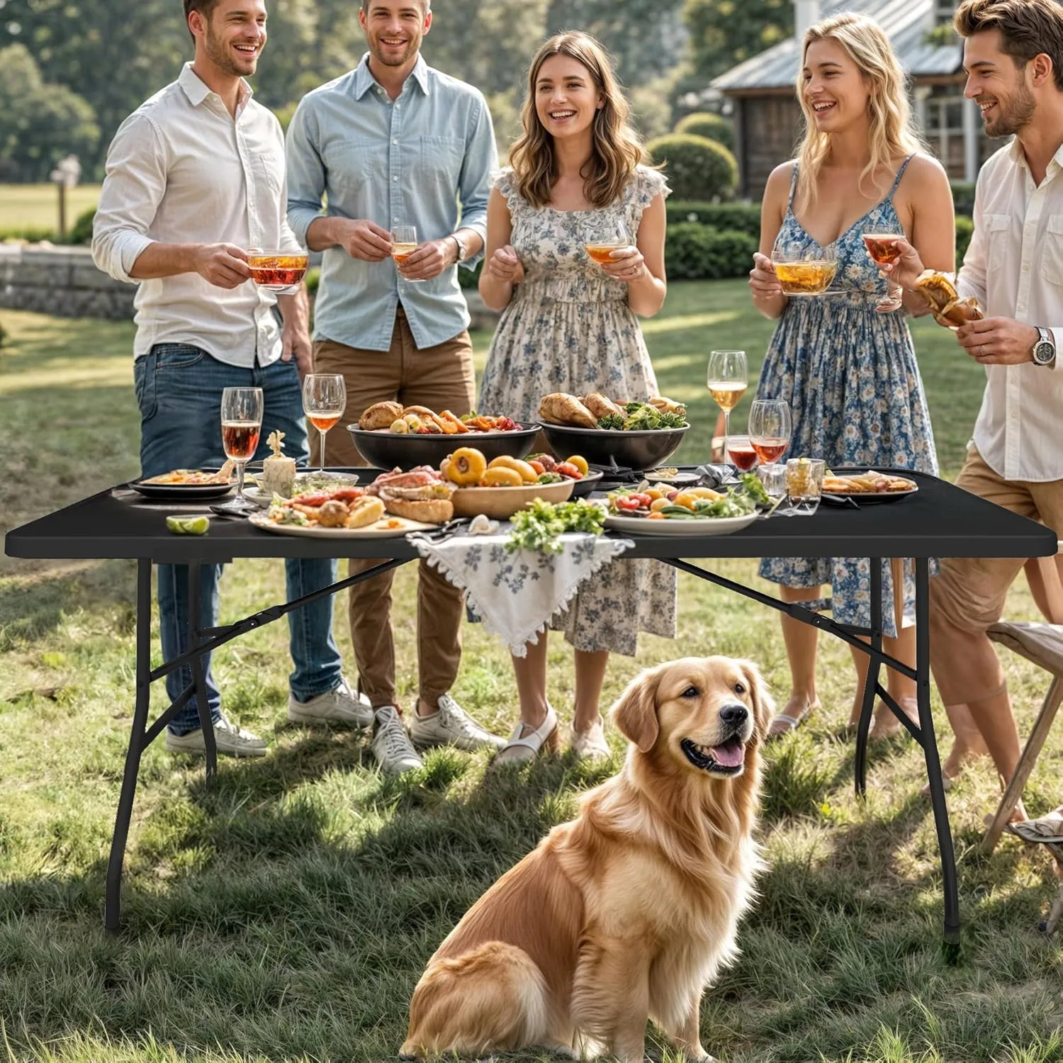 DWVO 6FT Folding Table, Heavy Duty Folding Tables with Carrying Handle, HDPE Fold up Table for Outdoor Camping Picnic Parties, Indoor Events (Black)