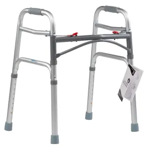 Dynarex 10161 Junior Two-Button Folding Walker, Adjustable Height up to 32", 350 Pound Weight Capacity, Silver