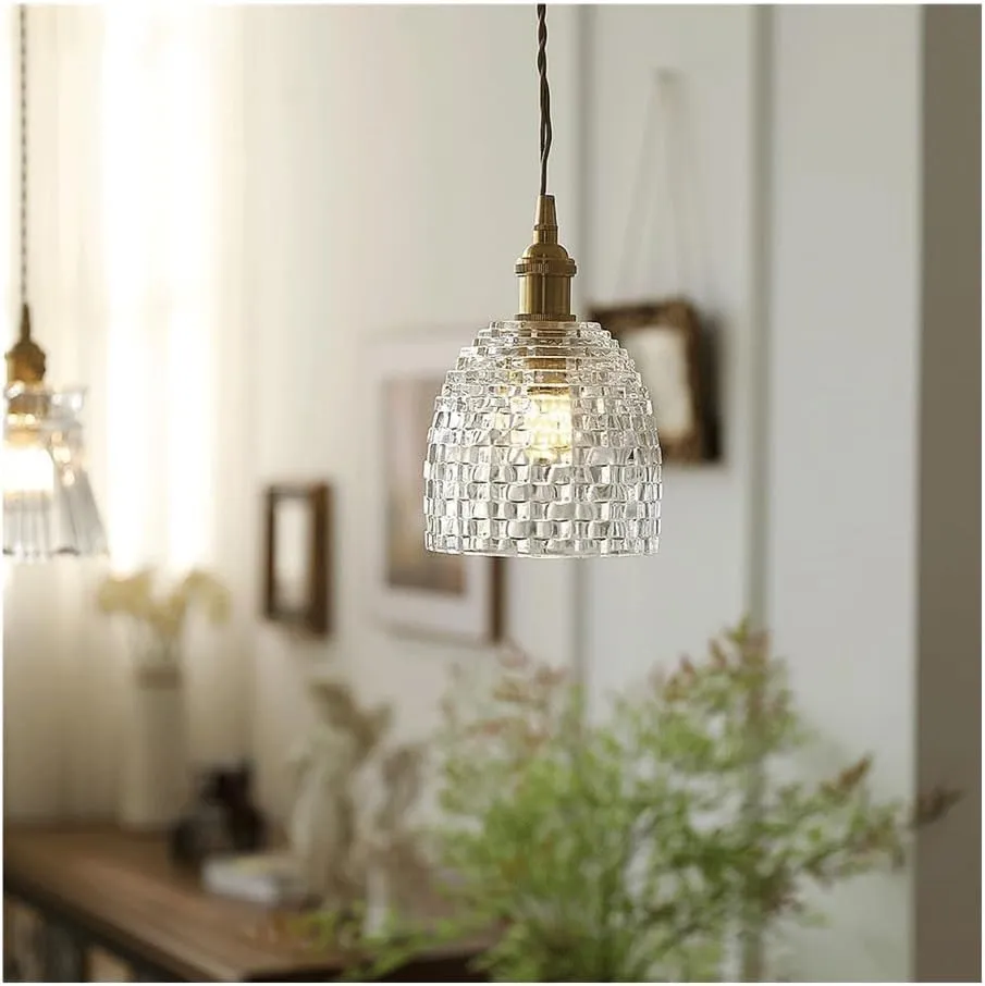 E27 Glass Pendant Lamp, Copper Hanging Light, Height Adjustable, Crystal Chandelier for Restaurant, Loft, Coffee Bar, Kitchen Island, Suspension Wire Lights(13cm-C)