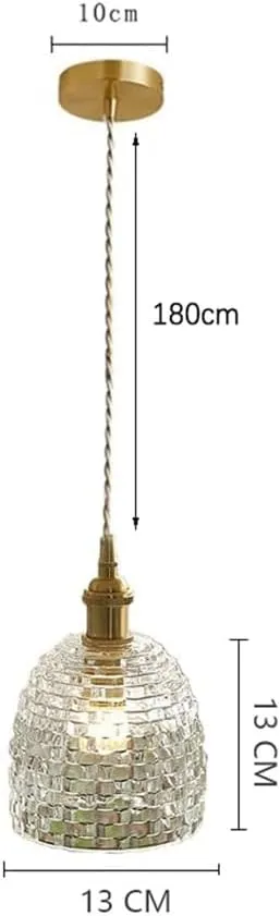 E27 Glass Pendant Lamp, Copper Hanging Light, Height Adjustable, Crystal Chandelier for Restaurant, Loft, Coffee Bar, Kitchen Island, Suspension Wire Lights(13cm-C)