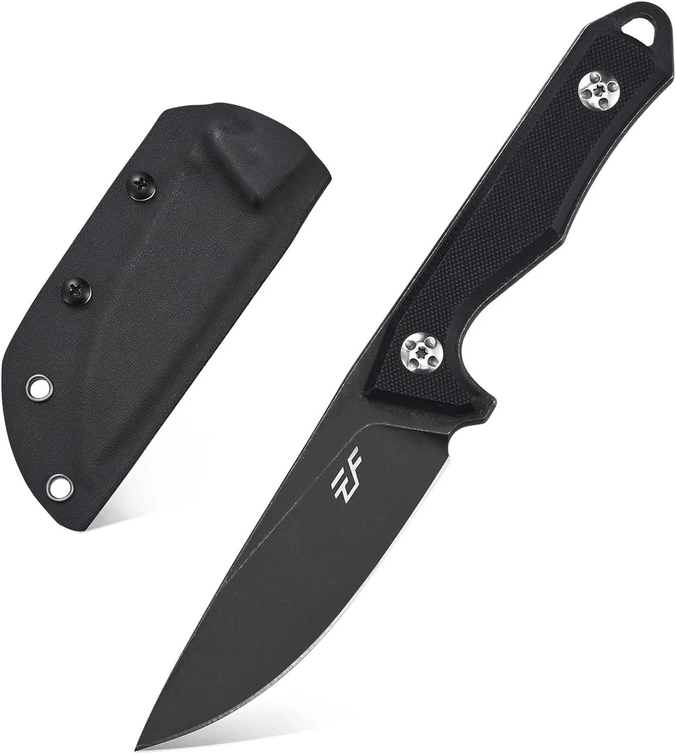 Eafengrow EF107 Fixed Blade Knife with D2 Steel Blade and Kydex Sheath - G10 Handle Compact Outdoor Field Utility Knife (Black)