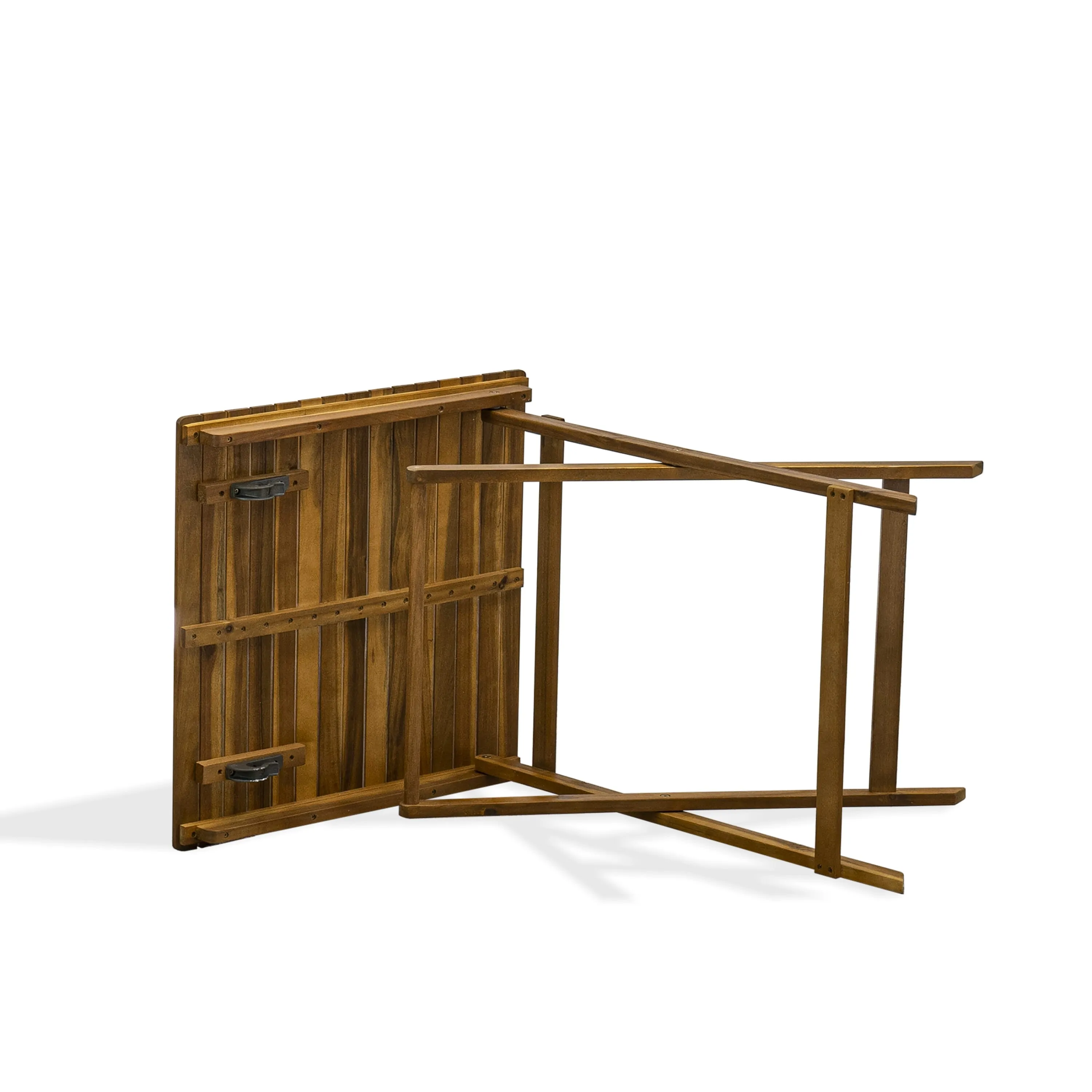 East West Furniture SECM3CWNA 3 Piece Outdoor Conversation Bistro Set Contains a Square Acacia Wood Coffee Table and 2 Folding Side Chairs, 26x26 Inch, Natural Oil