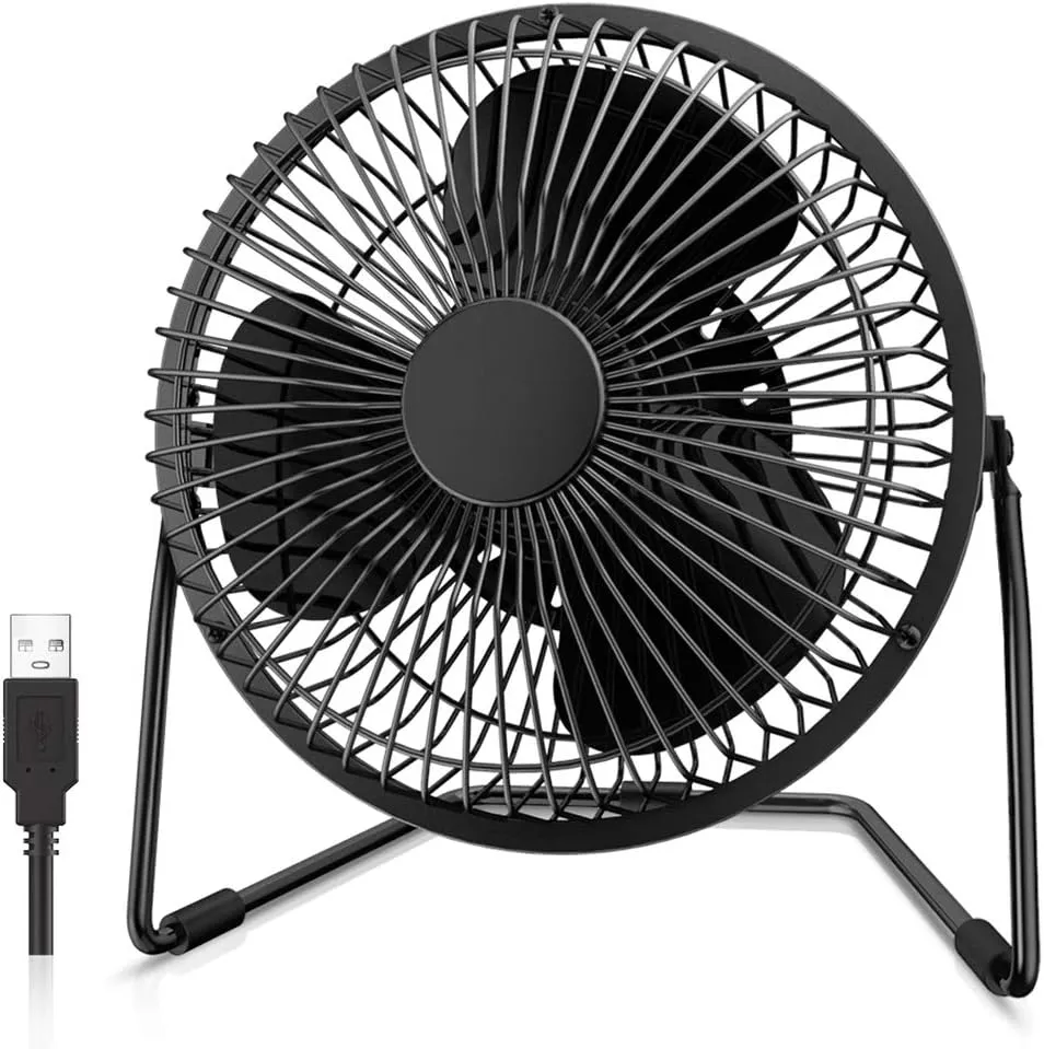 EasyAcc 6 Inch USB Desk Fan, Small USB Desk Fan, [Small Quiet Strong Airflow and 360° Rotating Personal Table Cooling Fan] USB Powered Portable Fan, 2 Speed（3.3~4.1 M/S Black (USB POWERED ONLY)