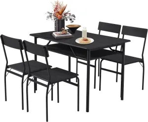 ECOTOUGE Dining Table Set for 4, Wood Kitchen Table and Chairs with Storage Shelves & Metal Frame, Compact Mid-Century Modern Rectangle Dinner Table Sets for Small Space, Apartment, Black