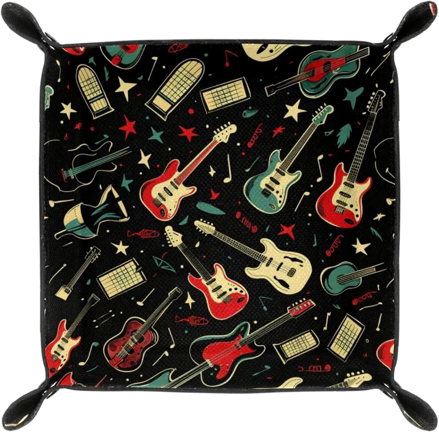 Electric Guitar Music Microfiber Leather Dice Trays Folding for RPG DND Table Games, Leather Dice Holder Storage Box Portable Folding Rolling Dice Tray, 20.5x20.5cm