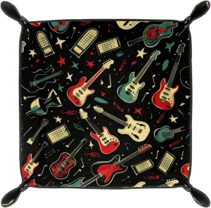 Electric Guitar Music Microfiber Leather Dice Trays Folding for RPG DND Table Games, Leather Dice Holder Storage Box Portable Folding Rolling Dice Tray, 20.5x20.5cm