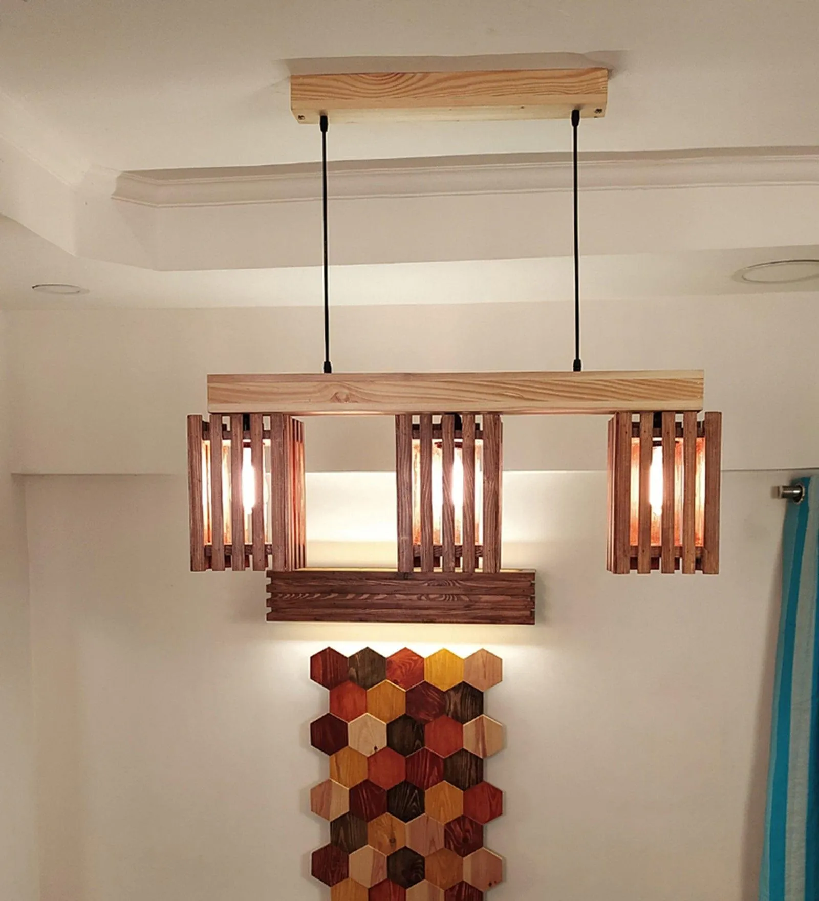 Elegant Brown & Beige Wooden Series Hanging Lamp (BULB NOT INCLUDED)