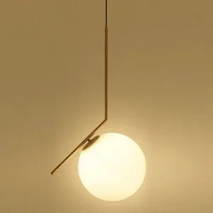 Elegant Modern Led Pendant Round Ball Lights In Glass & Gold Metal