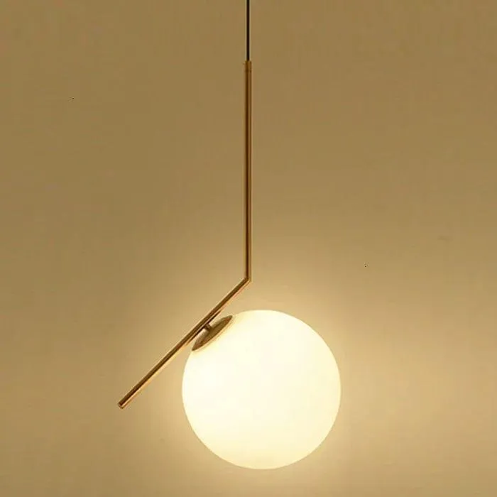 Elegant Modern Led Pendant Round Ball Lights In Glass & Gold Metal