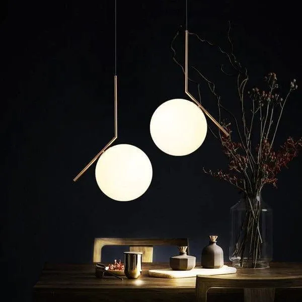 Elegant Modern Led Pendant Round Ball Lights In Glass & Gold Metal