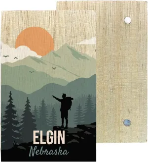 Elgin Nebraska 2" x 3" Wooden Fridge Magnet Hiking Design Camping Souvenir 4 Pack