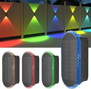 Ellasay Solar Fence Lights, 4-Pack Fence Lights Solar Powered 8 WRGB Color Modes, Up & Down Waterproof Solar Wall Lights for Outdoor,Yard,Pool,Porch,Patio,Railing