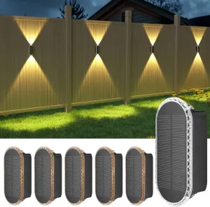 Ellasay Solar Fence Lights Outdoor,6-Pack Solar Powered Wall Lights Up and Down Waterproof IP65,3 Color Brighter LED Focus Lens SolarLights Dusk to Dawn 12h for Patio,Backyard,Porch,Railing
