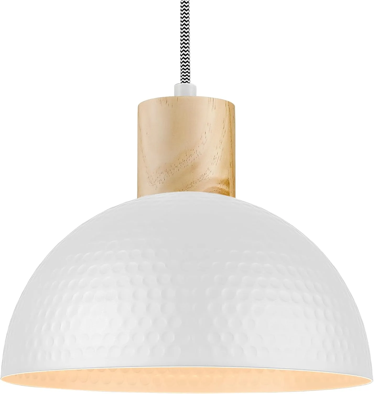 ELYONA 12" Hammered Pendant Light, Metal Dome Hanging Lamp Modern Solid Wood Pendant Light Fixtures for Kitchen Island, Farmhouse, Dining Room, Sink, Bedroom, Hallway, Nordic White