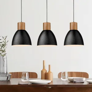 ELYONA 3 Pack Hammered Pendant Lights for Kitchen Island 7” Metal Solid Wood Hanging Light Fixtures Adjustable Height Farmhouse Pendant Lighting for Dining Room Bedroom Bar Office, Modern Black Small