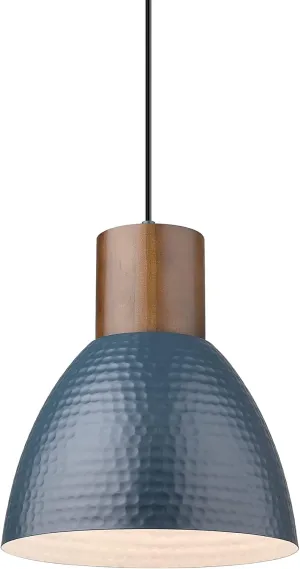 ELYONA Hammered Pendant Lights for Kitchen Island, 7” Solid Wood Hanging Light Fixtures, Adjustable Height Industrial Metal Pendant Light Fixtures for Bar Dining Room Bedroom Office, Modern Blue,Small