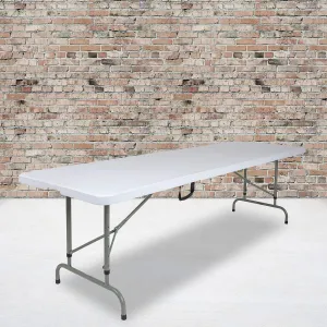EMMA   OLIVER 8-Foot Height Adjustable Bi-Fold Granite White Plastic Folding Table with Handle