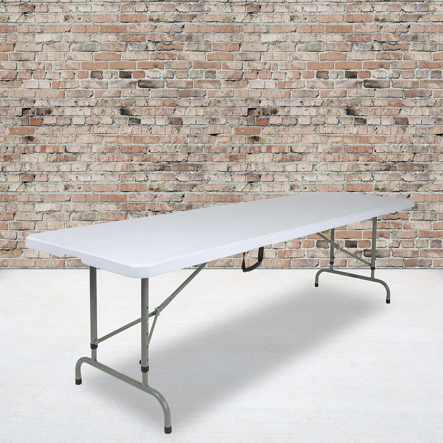 EMMA   OLIVER 8-Foot Height Adjustable Bi-Fold Granite White Plastic Folding Table with Handle