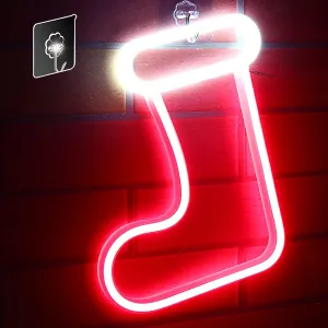 ENSHUI Christmas Stocking Neon Signs for Wall Decor, Battery and USB Powered Christmas LED Signs, Neon Lights for Bedroom, Children's Room, Girls Gifts, Holiday Party, Christmas Decoration