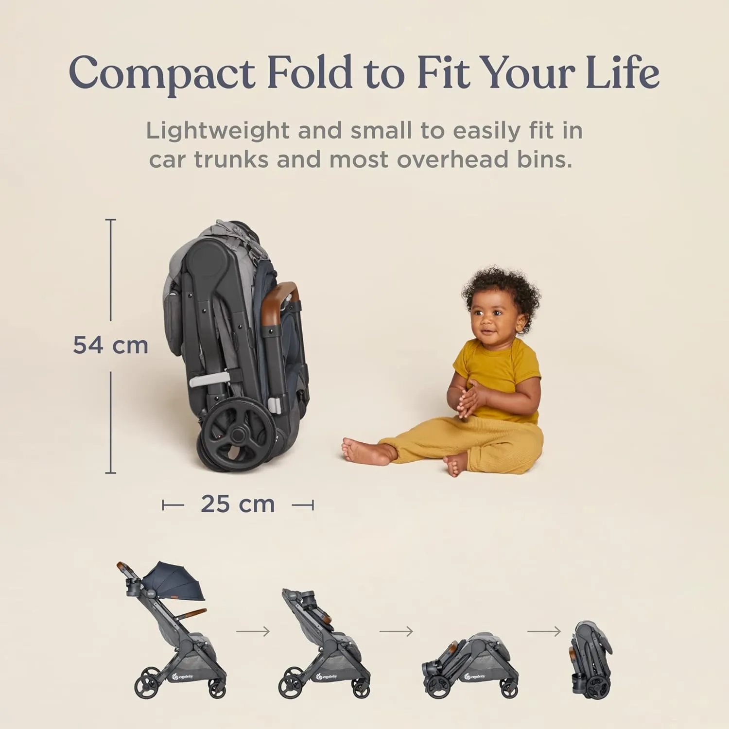 Ergobaby Metro  Deluxe Compact Baby Stroller, Lightweight Umbrella Stroller Folds Down for Overhead Airplane Storage (Carries up to 50 lbs), Car Seat Compatible, Empire State Green