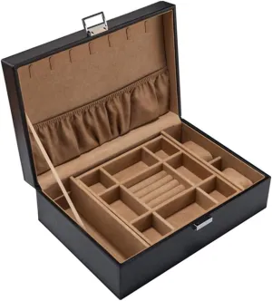 European-Style Artificial Leather Double-Layer Jewelry Box, Jewelry Bracelet Storage Collection Box, flip-top Jewelry Packaging Box, Artificial Leather Material, Essential Storage Box for Dressing c