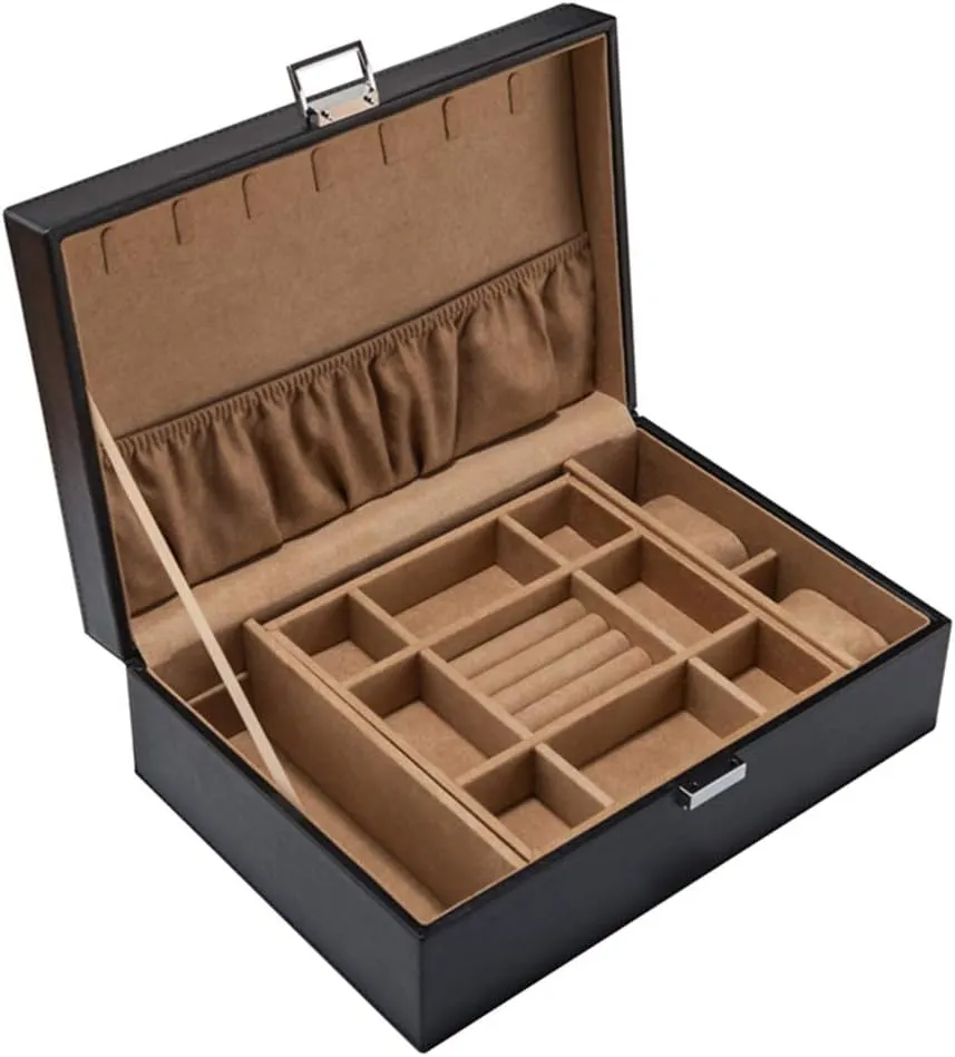 European-Style Artificial Leather Double-Layer Jewelry Box, Jewelry Bracelet Storage Collection Box, flip-top Jewelry Packaging Box, Artificial Leather Material, Essential Storage Box for Dressing c