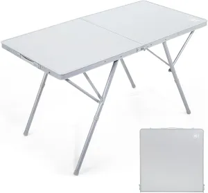 EVER ADVANCED Large Camping Table for 4-6 Person, Portable Folding Aluminum Table with Carrying Handle, Suitable for BBQ, Picnic, Camping and Indoor Use, Support up to 130LBS, White