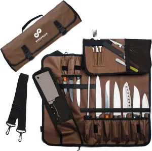 EVERPRIDE Chef Knife Roll Bag Holds 10 Knives – Contains 2 Large Zippered Pockets for Meat Cleavers and Cooking Tools – Durable Knife Carrier Case for Chefs and Culinary Students – Knives Not Included
