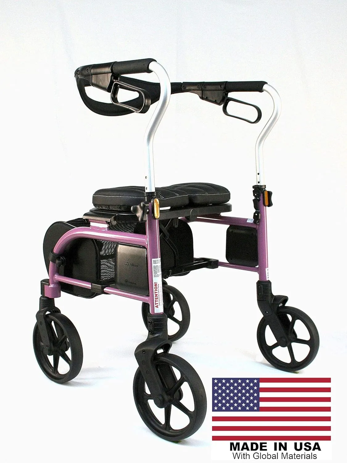 Evolution Trillium Lightweight Walker Rollator with Seat, Wheels, Brakes for Indoor, Outdoor Mobility, Regular Pink