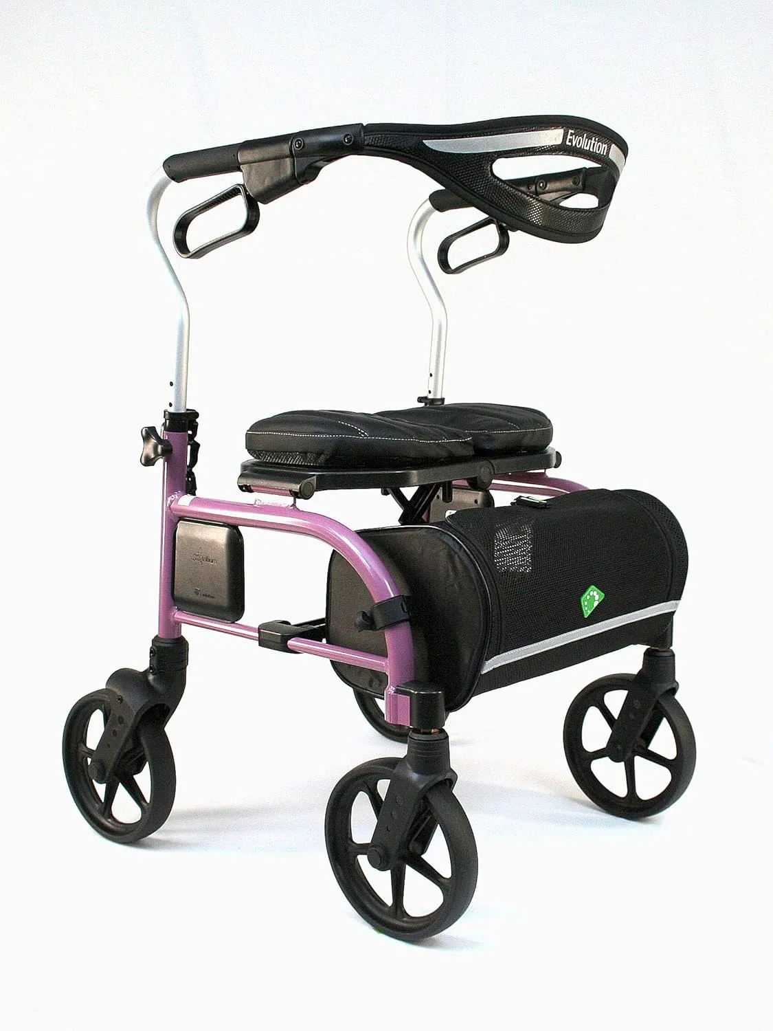 Evolution Trillium Lightweight Walker Rollator with Seat, Wheels, Brakes for Indoor, Outdoor Mobility, Regular Pink