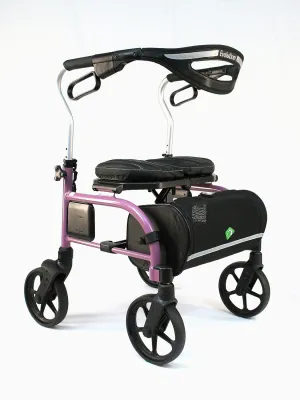 Evolution Trillium Lightweight Walker Rollator with Seat, Wheels, Brakes for Indoor, Outdoor Mobility, Regular Pink