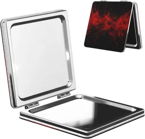 Explosion Burst Red Black Printed Square Pocket Makeup Mirror with 1X/2X Magnification, Portable Mini Travel Makeup Mirror for Travel Daily Work Beauty