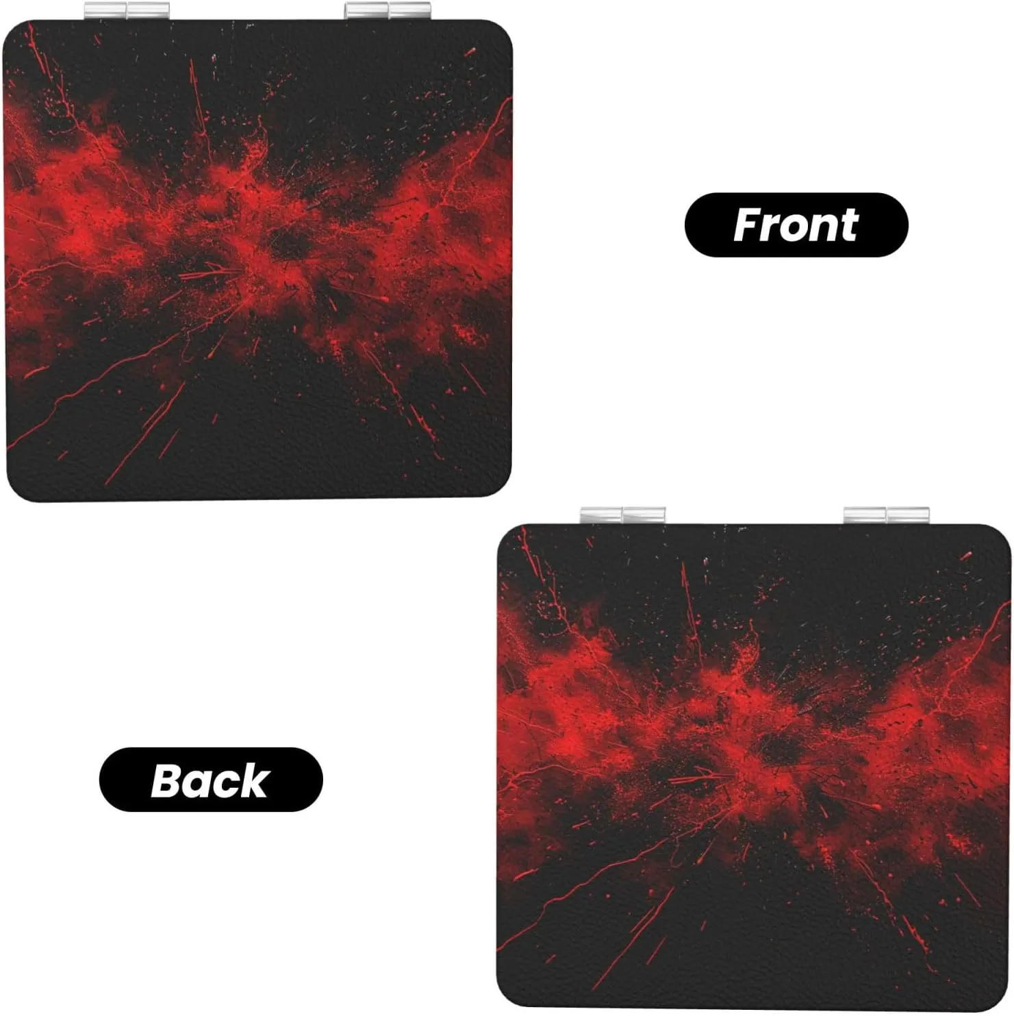 Explosion Burst Red Black Printed Square Pocket Makeup Mirror with 1X/2X Magnification, Portable Mini Travel Makeup Mirror for Travel Daily Work Beauty