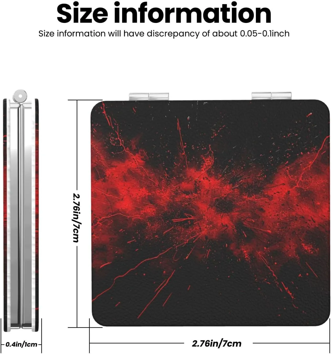 Explosion Burst Red Black Printed Square Pocket Makeup Mirror with 1X/2X Magnification, Portable Mini Travel Makeup Mirror for Travel Daily Work Beauty