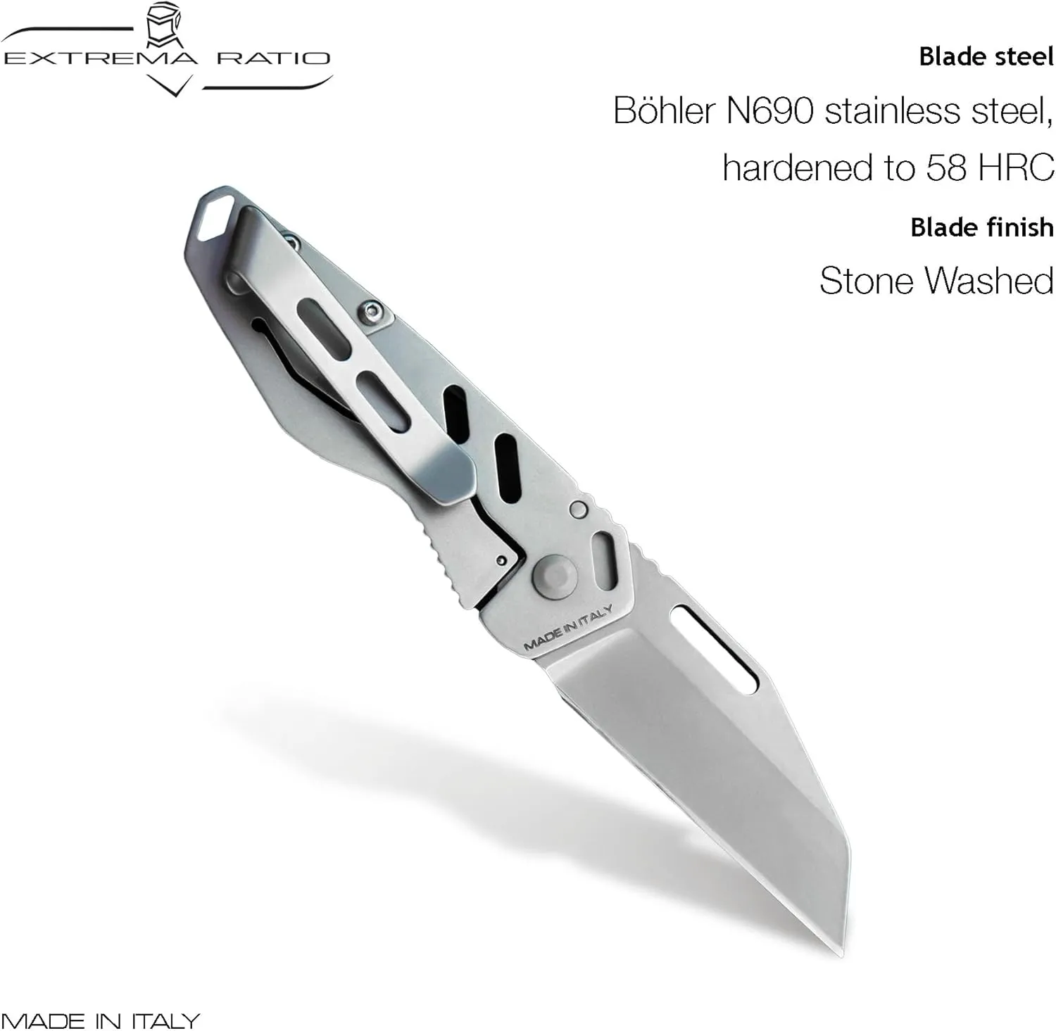 Extrema Ratio - ANT (Black Stone-Washed) Folding Knife, Böhler N690 Steel Blade 58 HRC, Compact Design, Smooth Aluminum Handle, Handcrafted in Italy