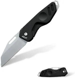 Extrema Ratio - ANT (Black Stone-Washed) Folding Knife, Böhler N690 Steel Blade 58 HRC, Compact Design, Smooth Aluminum Handle, Handcrafted in Italy
