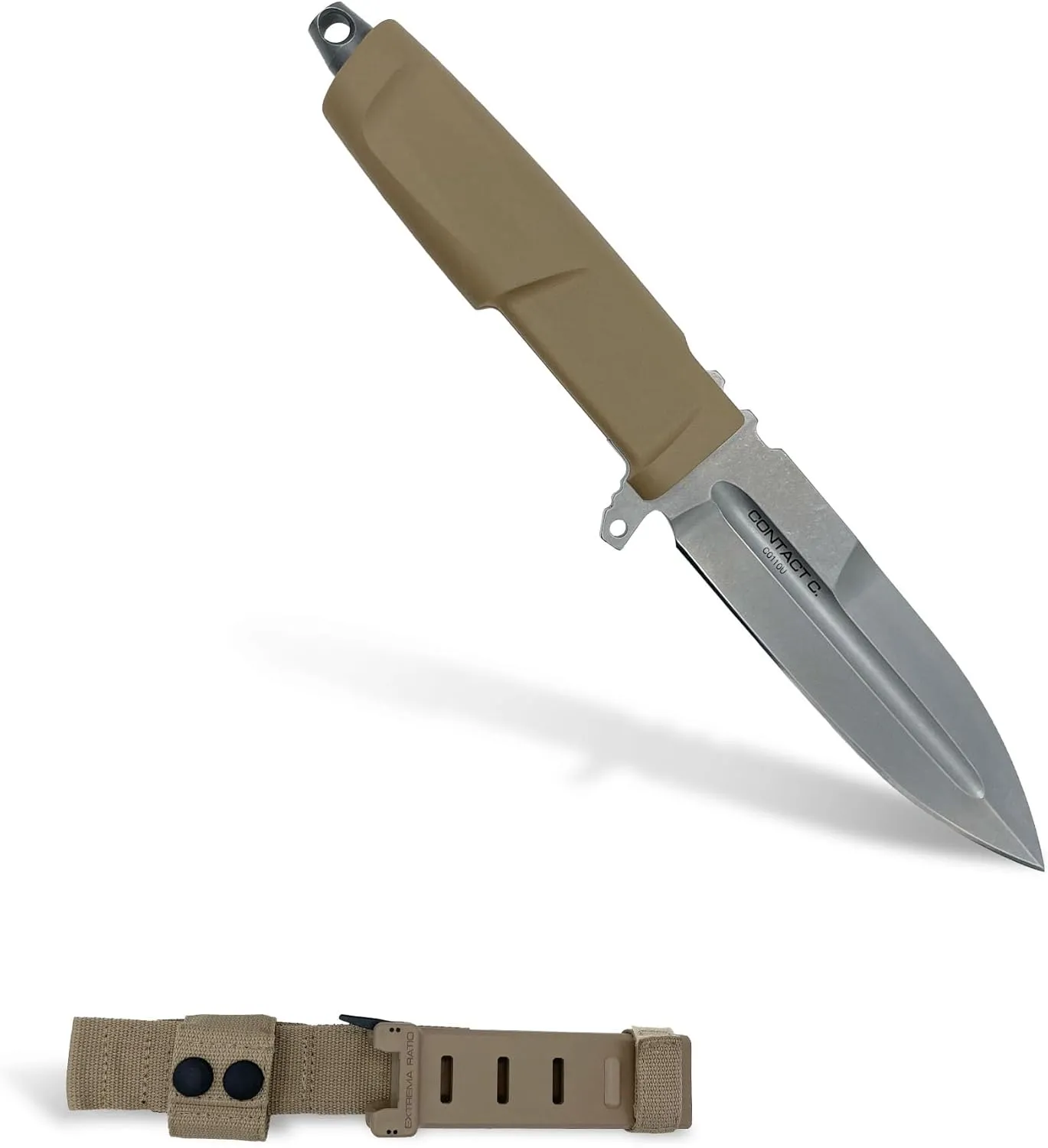 Extrema Ratio - Contact C (Desert) Fixed Blade Knife, Böhler N690 Steel Blade Hardened to 58 HRC, Stone-Washed Finish, Full-Tang Design, Ergonomic Forprene Handle, Precision Handcrafted in Italy, Durable and Reliable