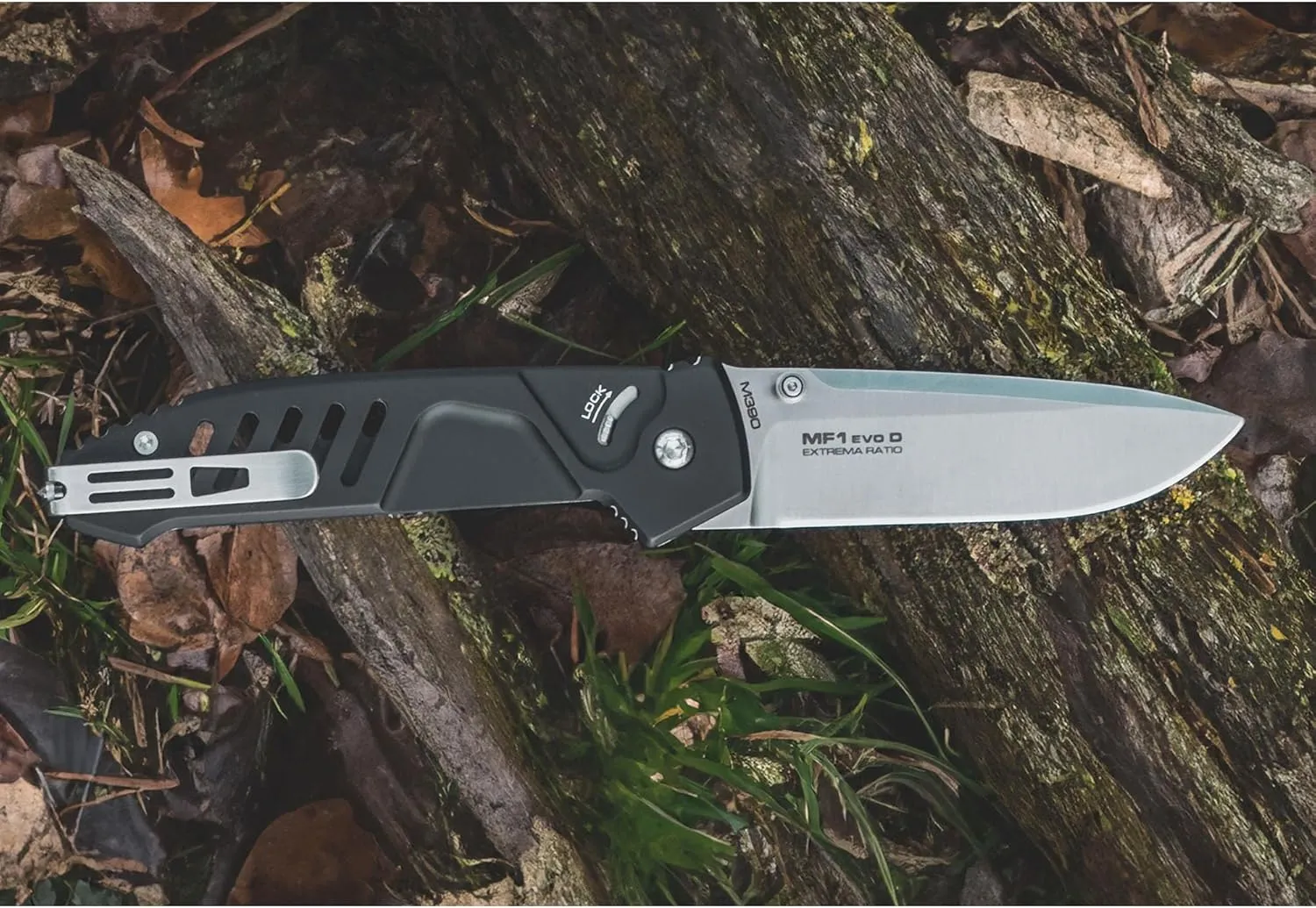 Extrema Ratio - MF1 EVO D (BLACK SATIN), Folding Knife, M390 stainless steel blade, satin finish, ambidextrous design, anticorodal aluminum handle, glass breaker, belt cutter, made in Italy