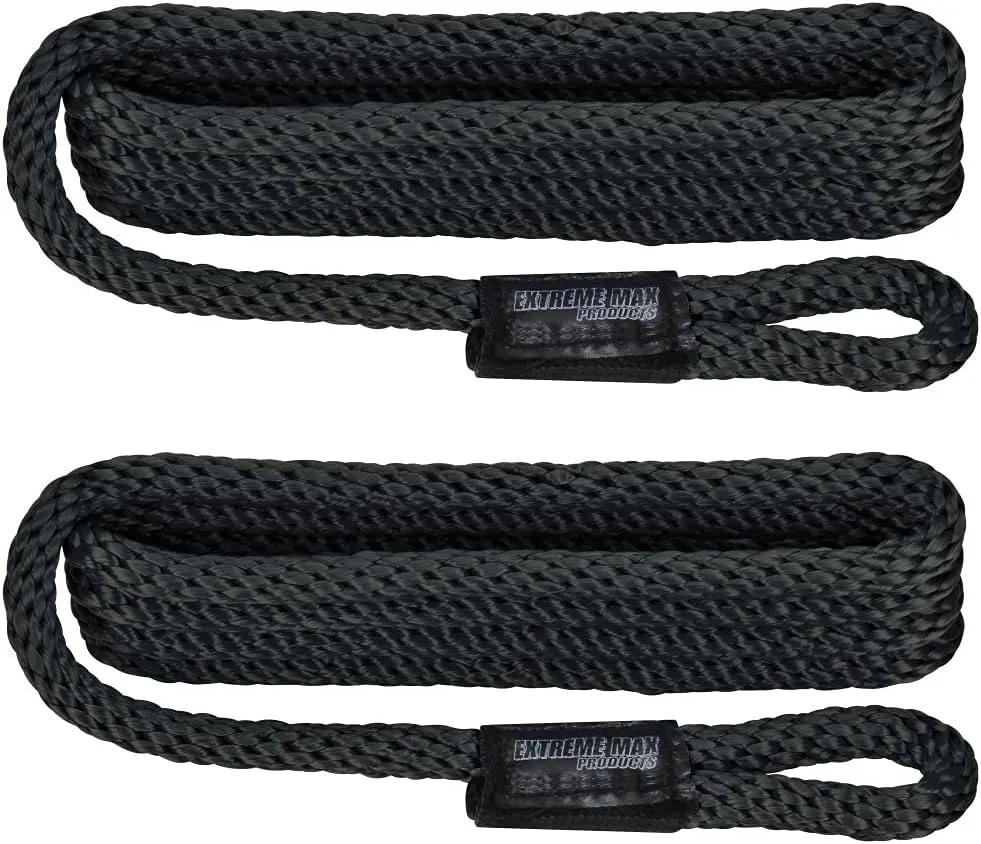 Extreme Max 3006.2153 BoatTector Solid Braid MFP Fender Line Value 2-Pack - 3/8" x 5', Black