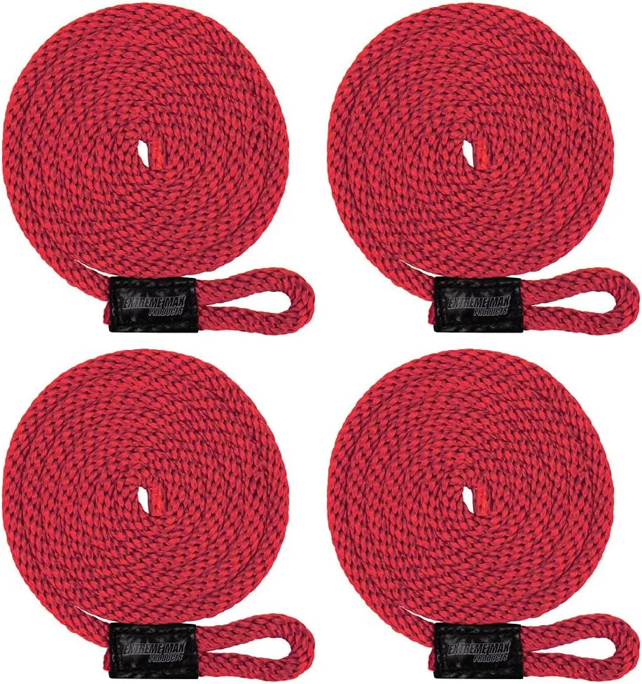 Extreme Max 3006.3366 BoatTector Solid Braid MFP Fender Line Value 4-Pack - 3/8" x 5', Red