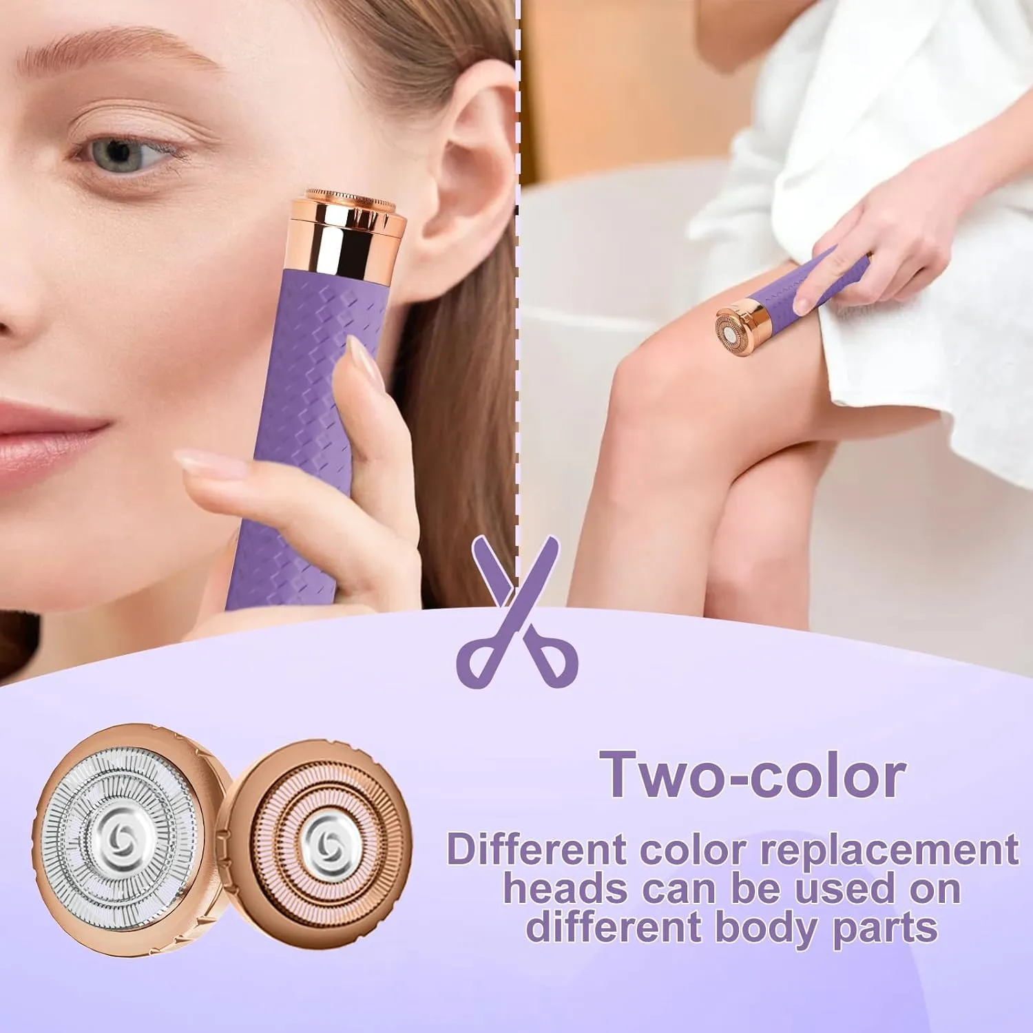 Facial Hair Remover for Women, Painless Rechargeable Hair Removal Device, Comes with 2 Replacement Heads, Portable Electric Shaver/Razors for Face, Chin, Upper Lip, arms (Sky Blue)